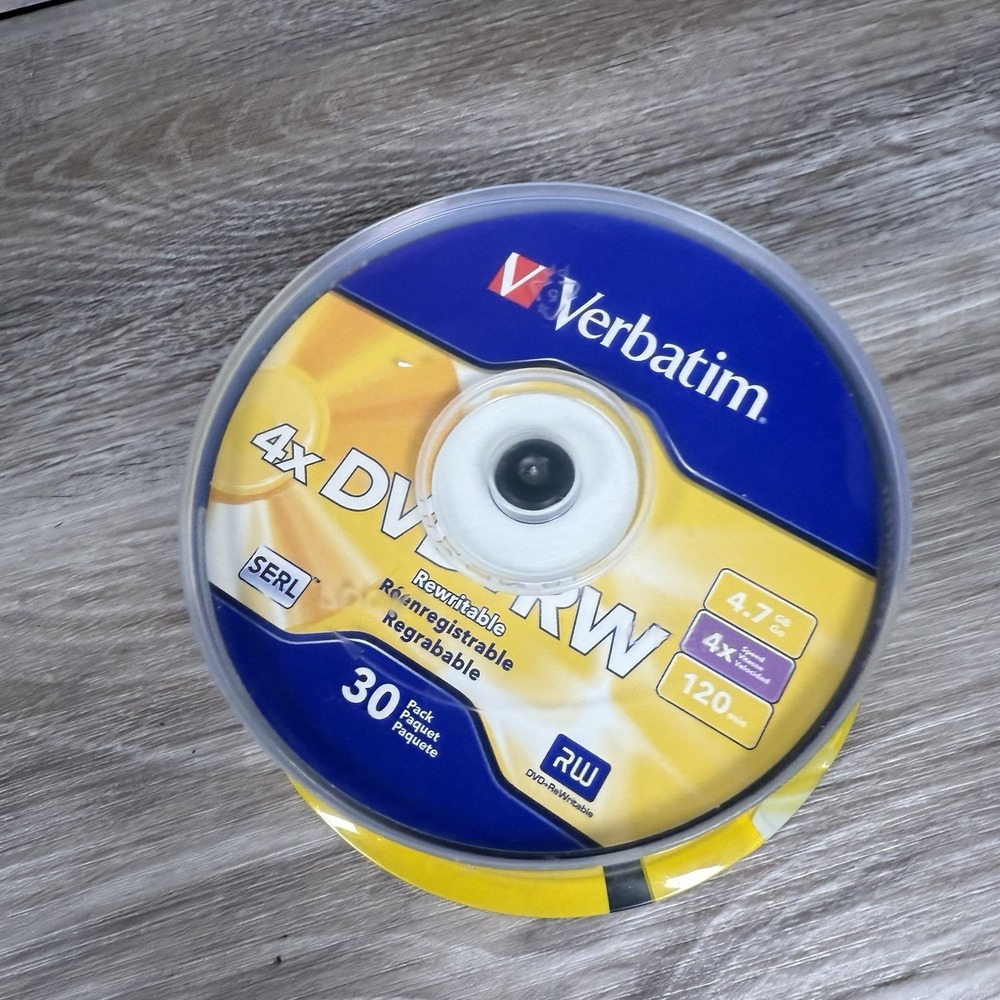 Verbatim DVD+rw Blank Discs 4.7GB‎ 4X Speed 120 Min Recordable Discs - 30Pk